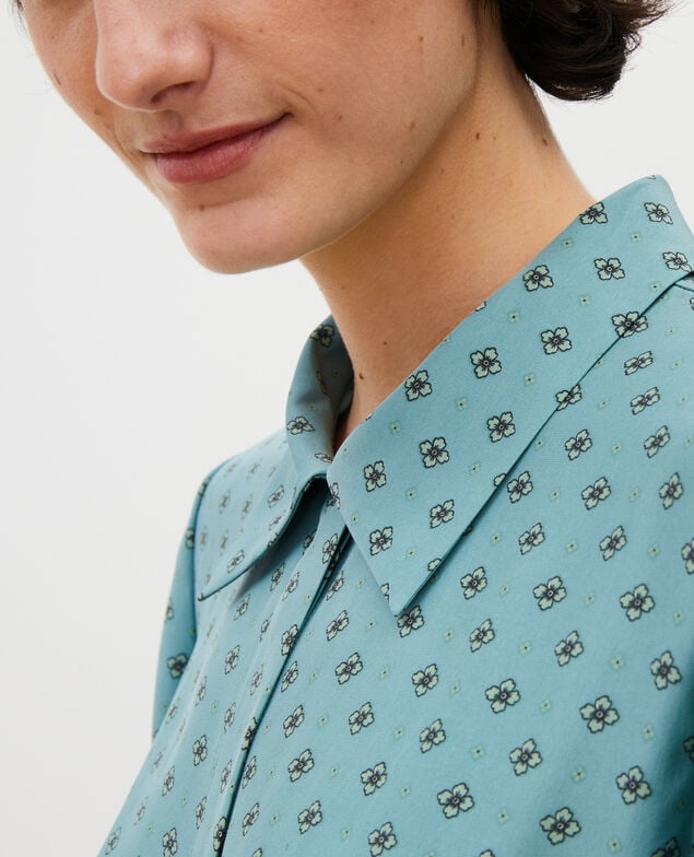 Vestido camisero de seda con cinturón Print mosaique treillis