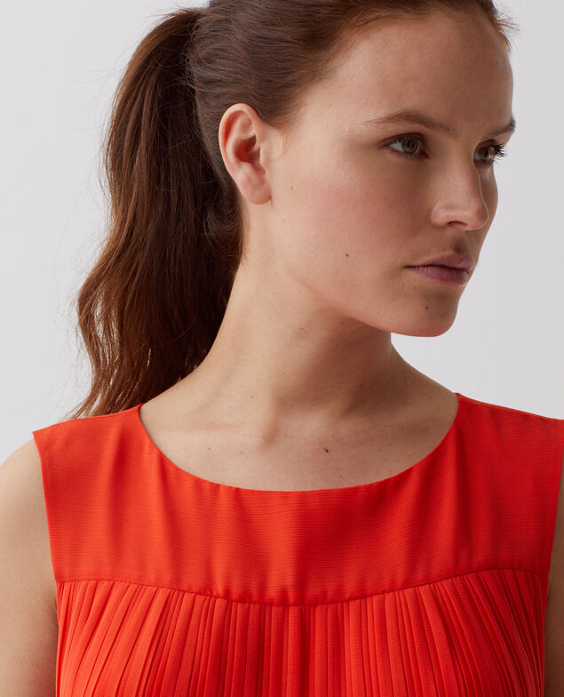 Vestido corto plisado fluido I250 cherry tomato