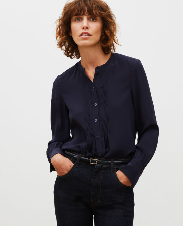 Camisa fluida de seda con manga larga Night sky