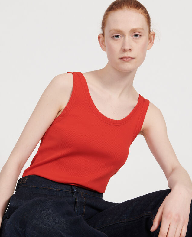 Camiseta de tirantes de algodón mercerizado con canalé Fiery red