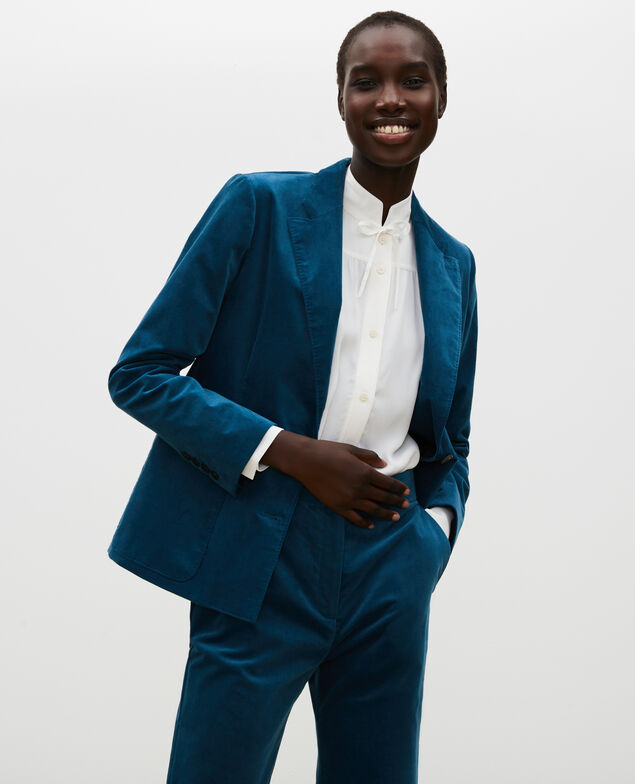 Blazer de  terciopelo con dos botones Blue coral
