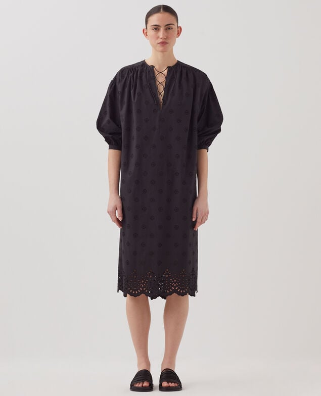 Vestido midi de algodón con bordado inglés H091 black beauty