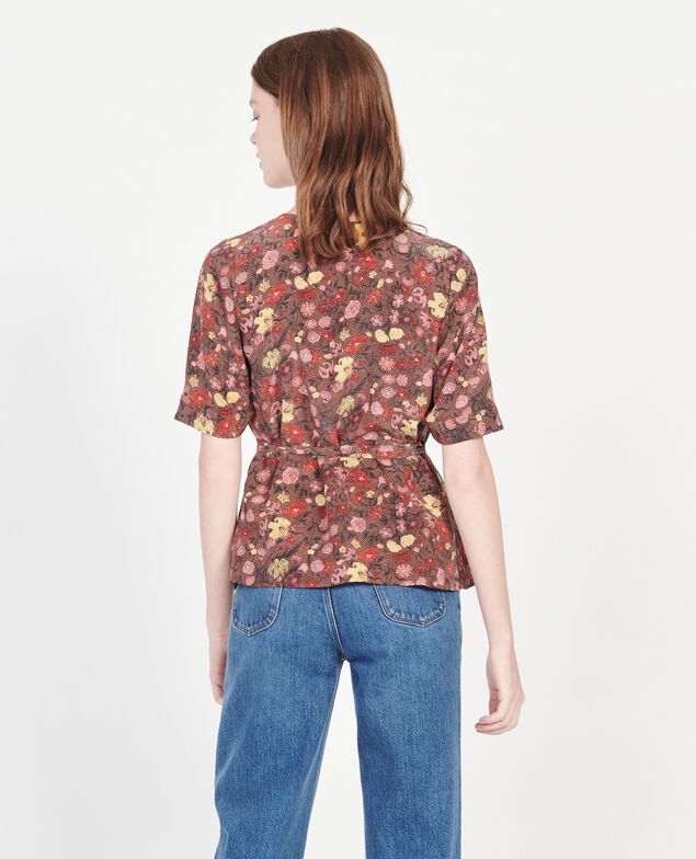  Blusa de seda motivo floral con escote cruzado Print eden tortoiseshell
