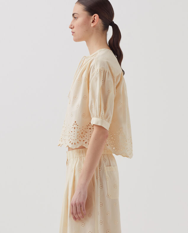 Blusa de algodón con bordado inglés I307 ecru