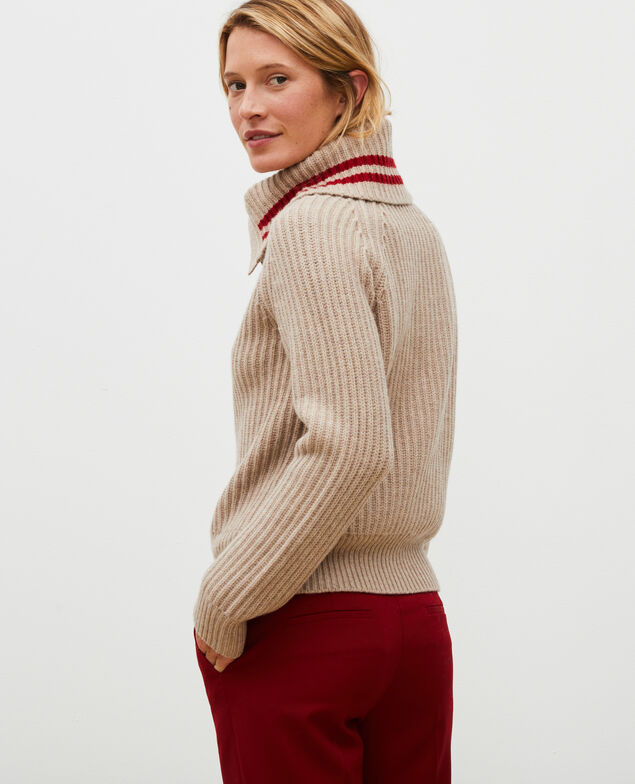 Jersey ancho cuello alto con cremallera de lana Latte