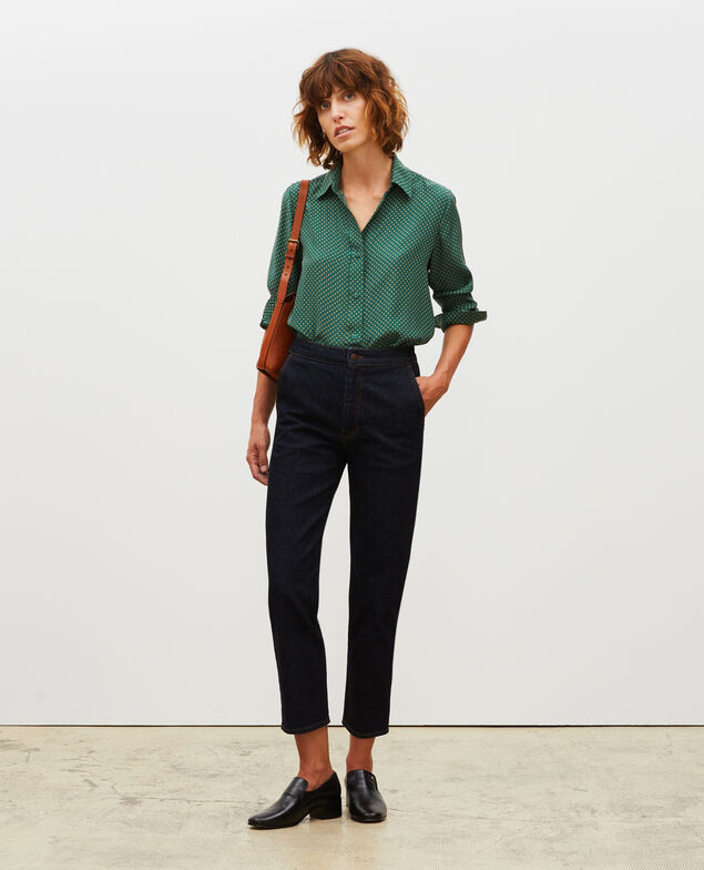  Camisa masculina de seda con manga larga Little pois dark green