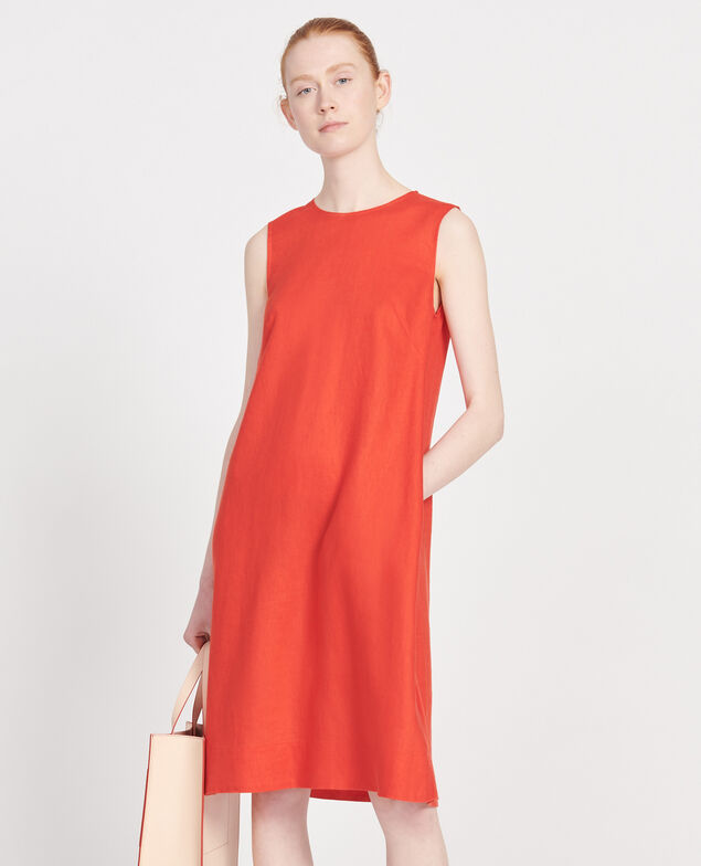 Vestido 100 % de lino Fiery red