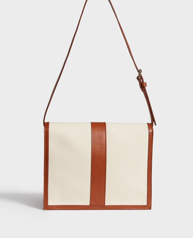 Bolso con solapa de tela y cuero Gardenia camel