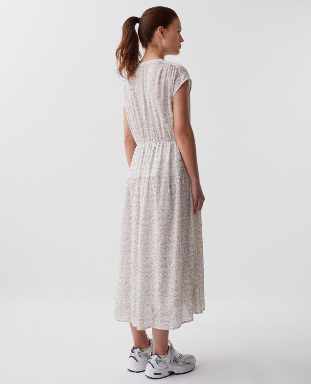 Vestido largo de algodón plisado H613 fleurette blue