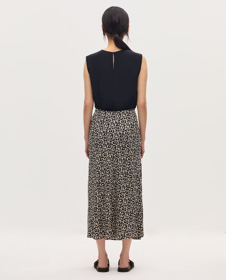 Falda midi fluida satinada K010 leo ecru