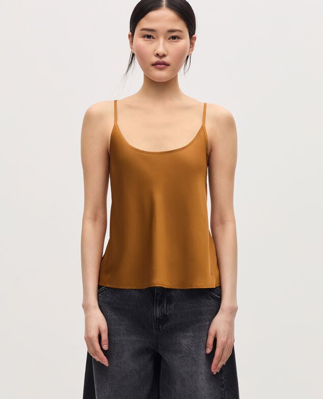 Top satinado con tirantes finos K340 bone brown