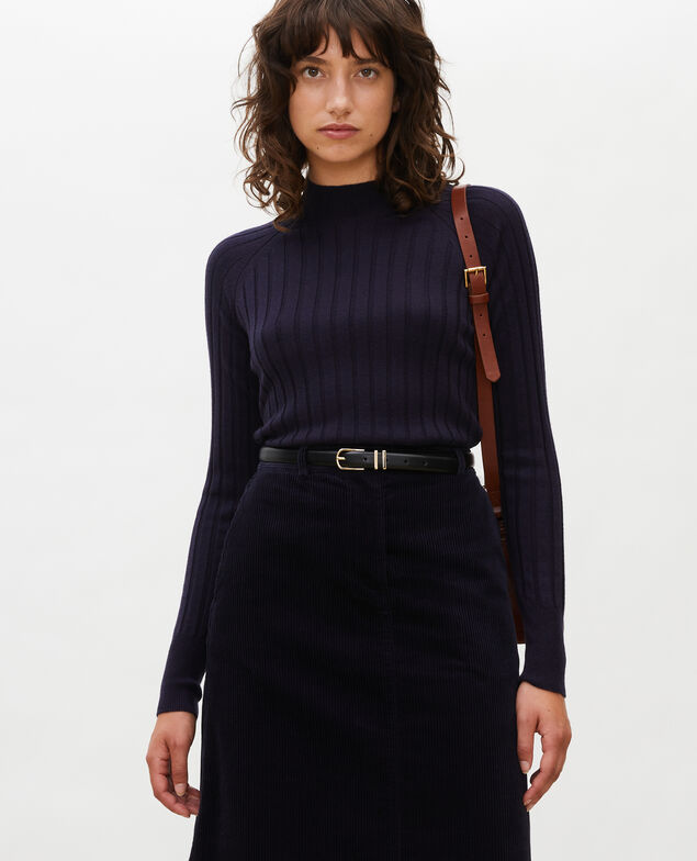  Jersey de canalé con cuello subido de lana merino Night sky