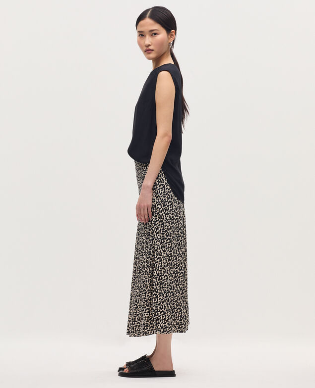Falda midi fluida satinada K010 leo ecru