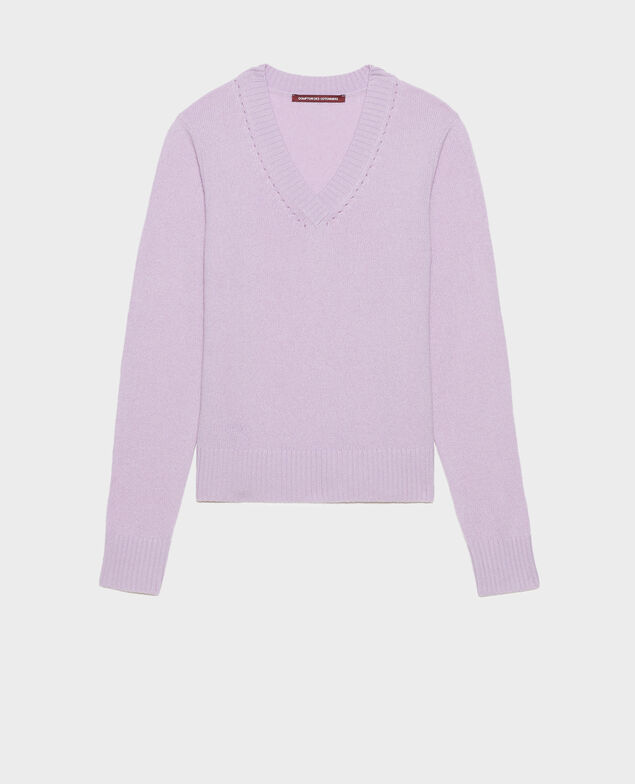 Jersey de cachemir con cuello de pico Pastel lilac