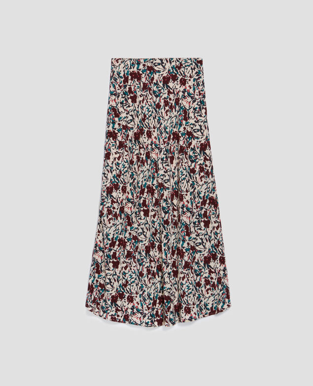Falda midi fluida J751 leaf burgundy