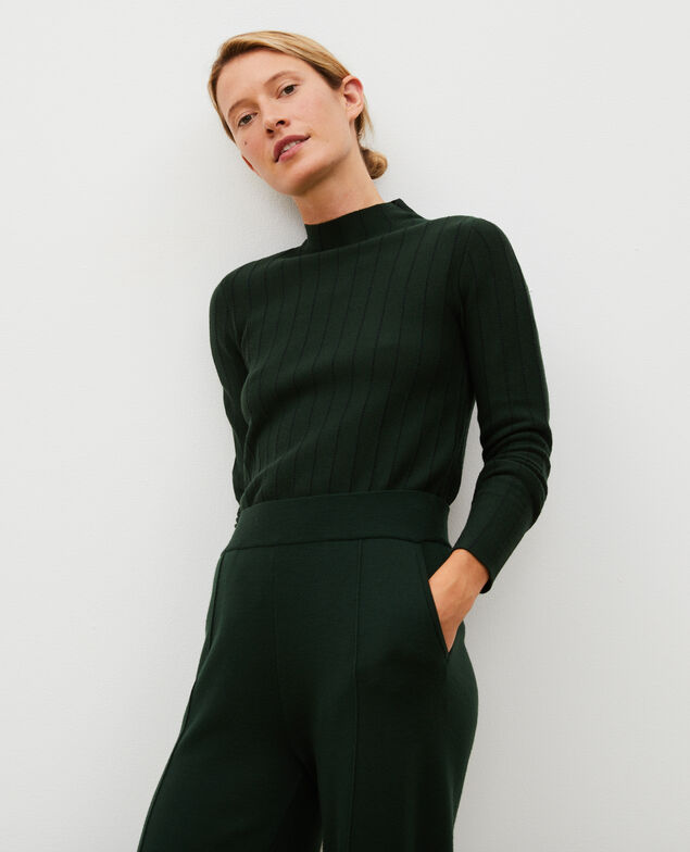 Jersey de lana merino con cuello subido Military black jacquard