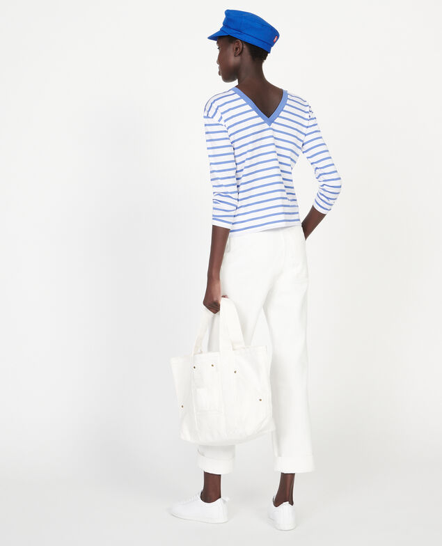 Camiseta de algodón egipcio Stripes optical white amparo blue