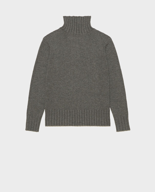 Jersey de lana de cuello alto con anchos canalés Medium grey melange