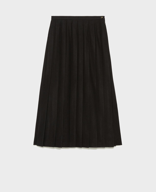 Falda plisada de tweed de lana Black beauty
