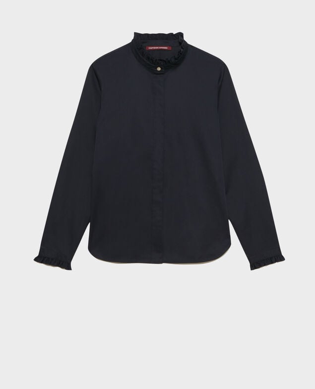 Camisa de algodón cuello subido con volante Night sky