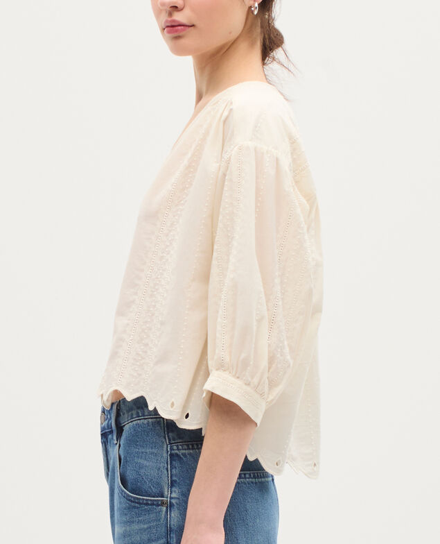 Blusa bordada de algodón H013 gardenia