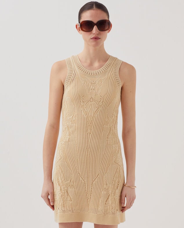 Vestido corto de crochet con motivo floral J300 natural