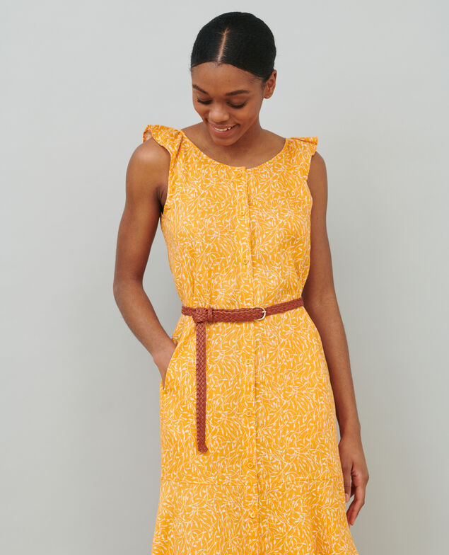 Vestido evasé de lino 91 print orange