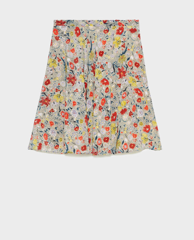  Falda corta acampanada de seda motivo floral Print eden cream