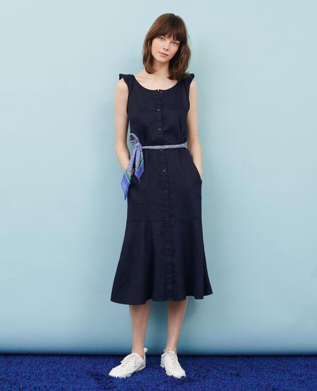 Vestido evasé de lino 68 blue