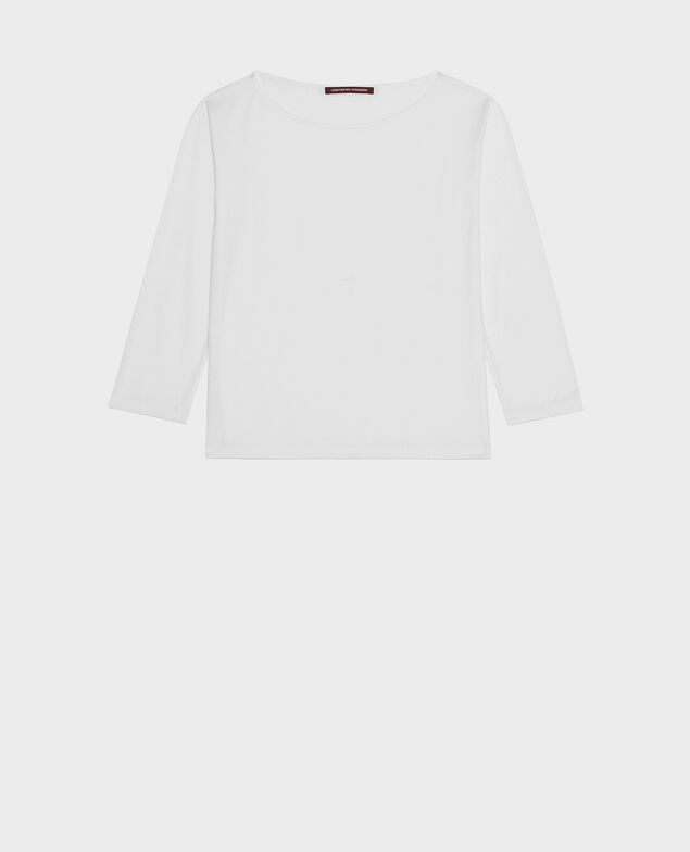 Camiseta de algodón con cuello barco y manga larga Optical white
