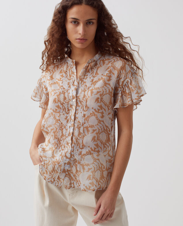 Blusa fluida de manga corta H340 cashmire brown