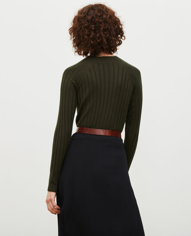  Jersey de canalé con cuello subido de lana merino Military green