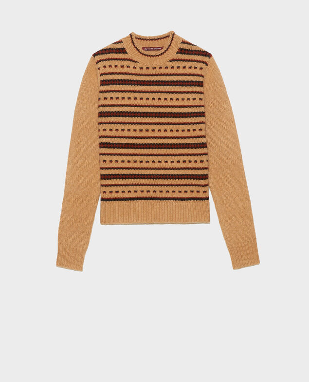 Jersey jacquard sin mangas de lana alpaca con cuello redondo Jacquard taupe black brandybrown