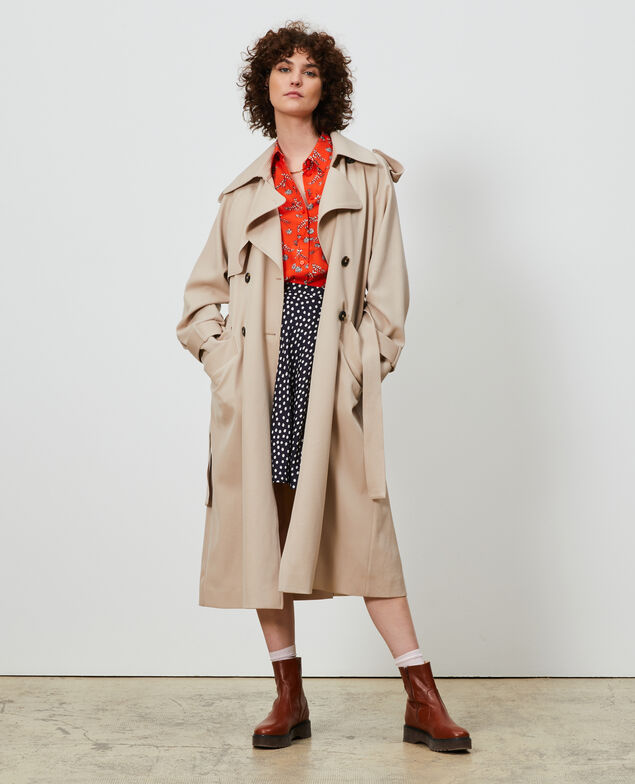 Trench oversize de lana fluida Oxford tan