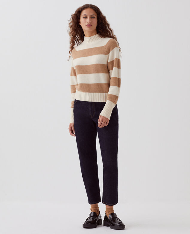 Jersey de cachemir con cuello alto I323 st ivory camel