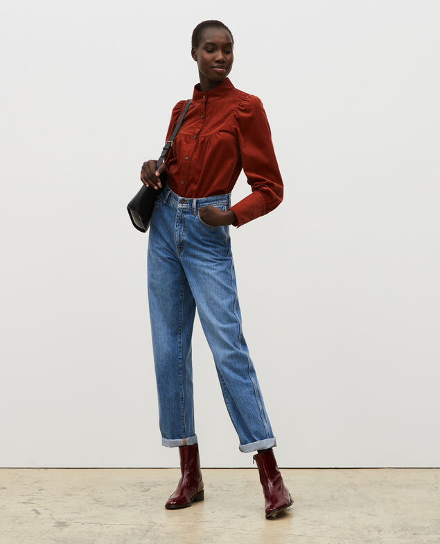 Camisa de terciopelo con pechera Brandy brown
