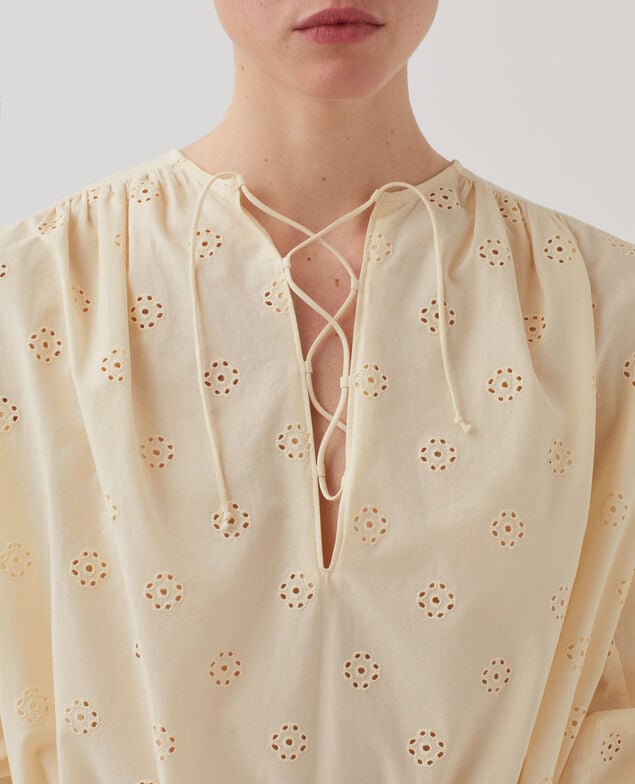 Vestido midi de algodón con bordado inglés I307 ecru