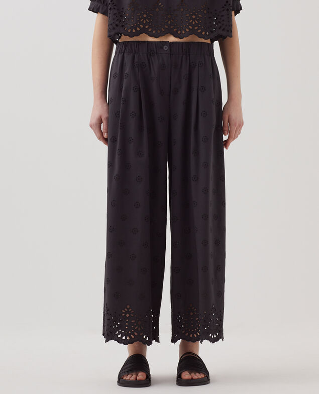 Pantalón amplio de algodón con bordado inglés H091 black beauty