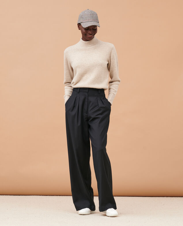 YVONNE - Pantalón ancho de lana cachemir 4216 black_beauty