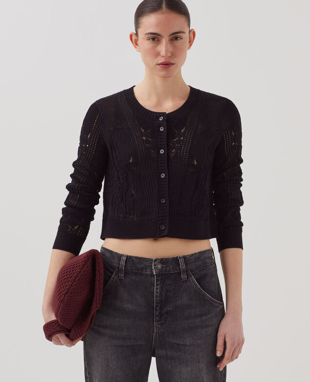 Cárdigan de crochet con motivo floral H091 black beauty