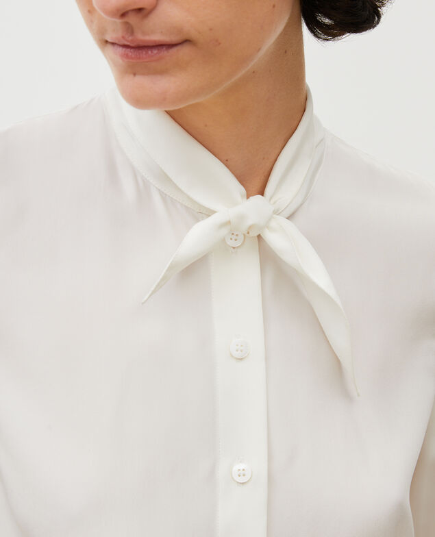  Blusa de seda con manga larga y cuello para atar Gardenia