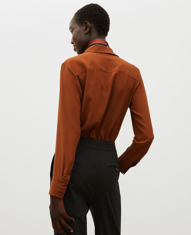Camisa fluida de seda con manga larga Tortoise shell