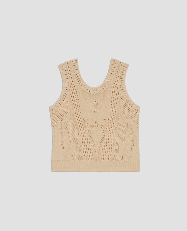 Top de crochet con motivo floral J300 natural