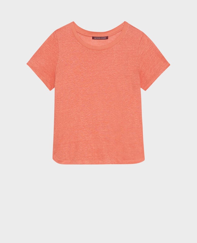 AMANDINE - Camiseta con cuello redondo de lino 21 light orange