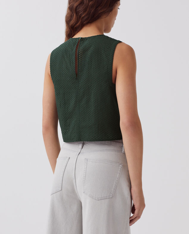 Top sin mangas bordado de algodón J590 spruce green