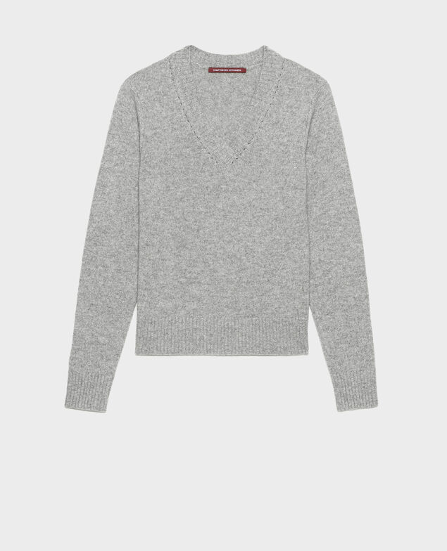 Jersey de cachemir con cuello de pico Light grey melange