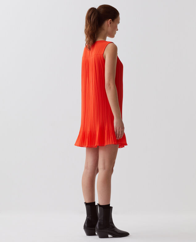 Vestido corto plisado fluido I250 cherry tomato