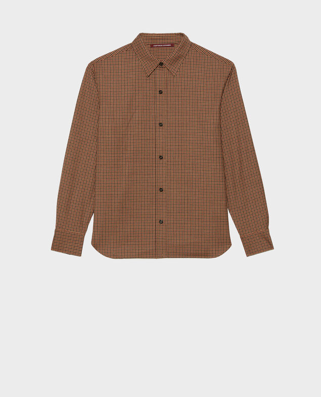 Camisa masculina de lana fina Little check latte