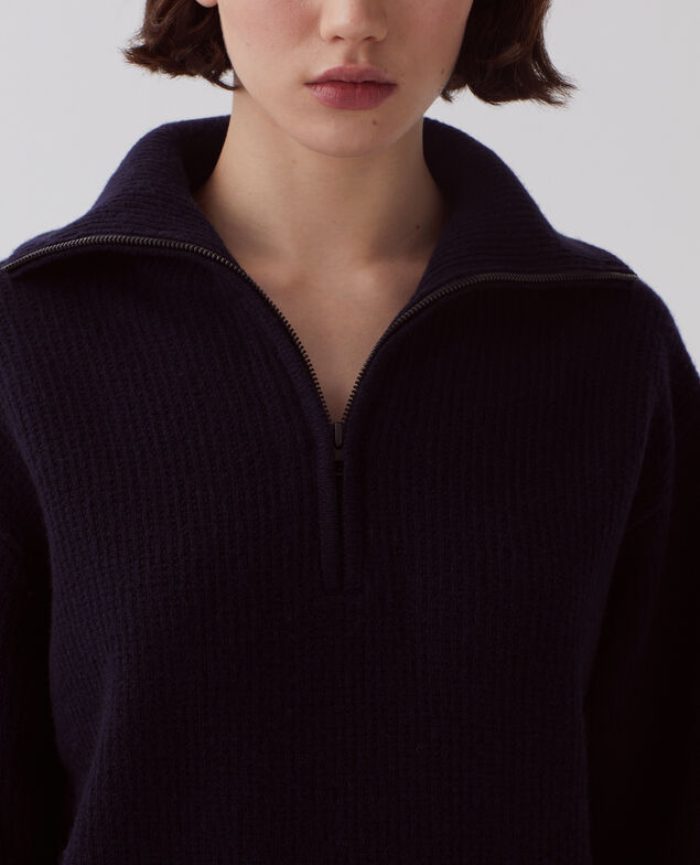 Jersey de lana con cuello de cremallera U690 navy