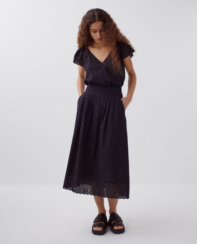 Falda larga con bordado inglés H091 black beauty
